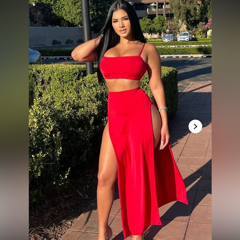 Fashion Nova Vibrant Red Maxi Skirt